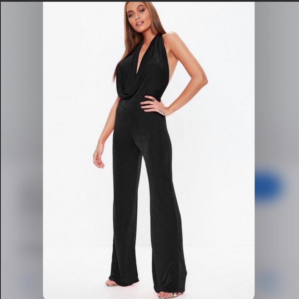 Missguided Black Slinky Pant Halter Jumpsuit!